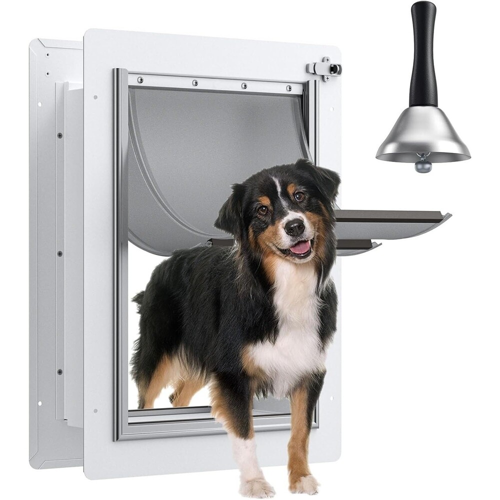 Dog Door for Wall Steel Frame, Telescoping Tunnel & Double Food-Silicone Flap...